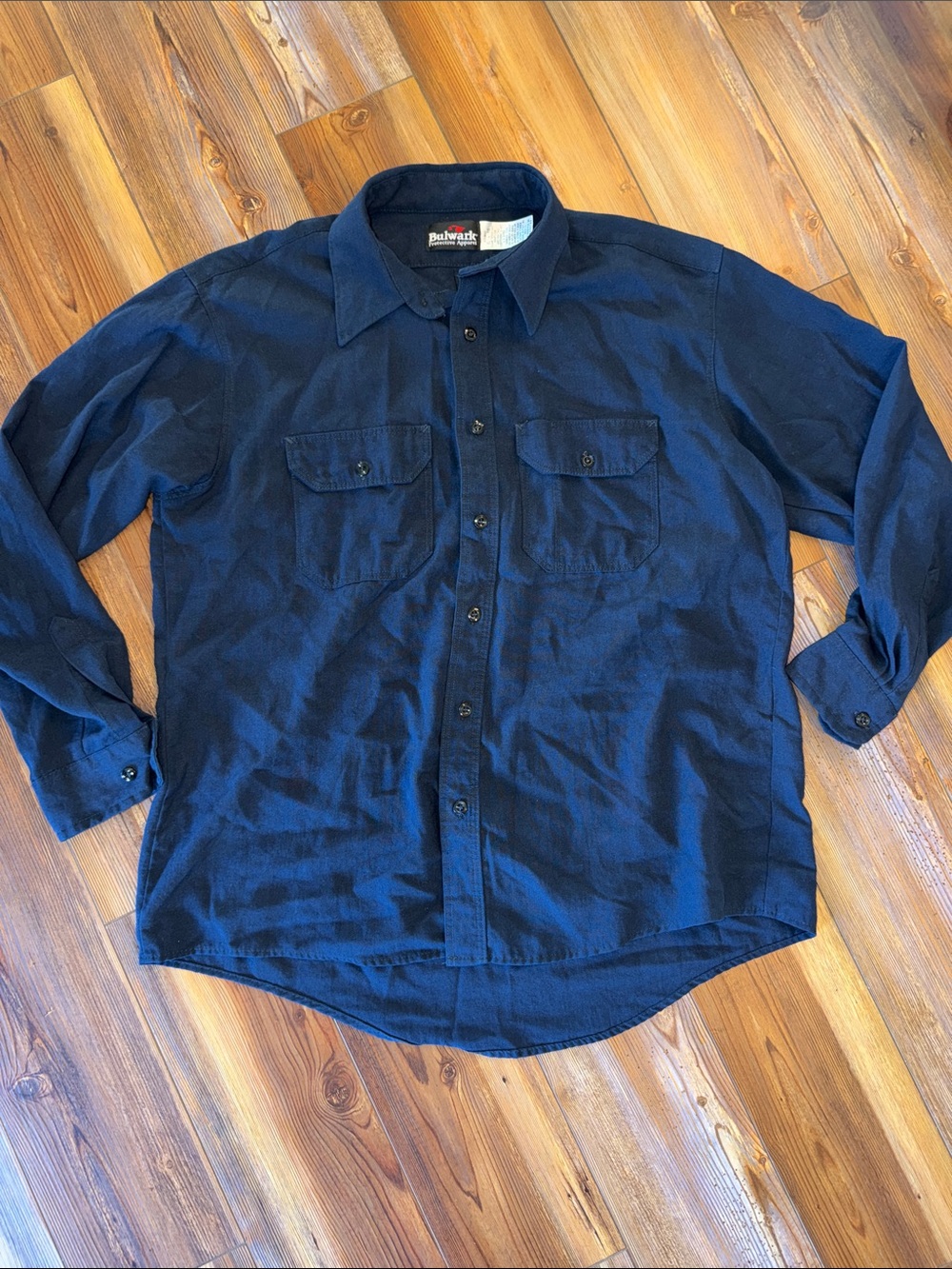 Mens Navy Bulwark Protective Apparel Button Down Shirt Size XL regular